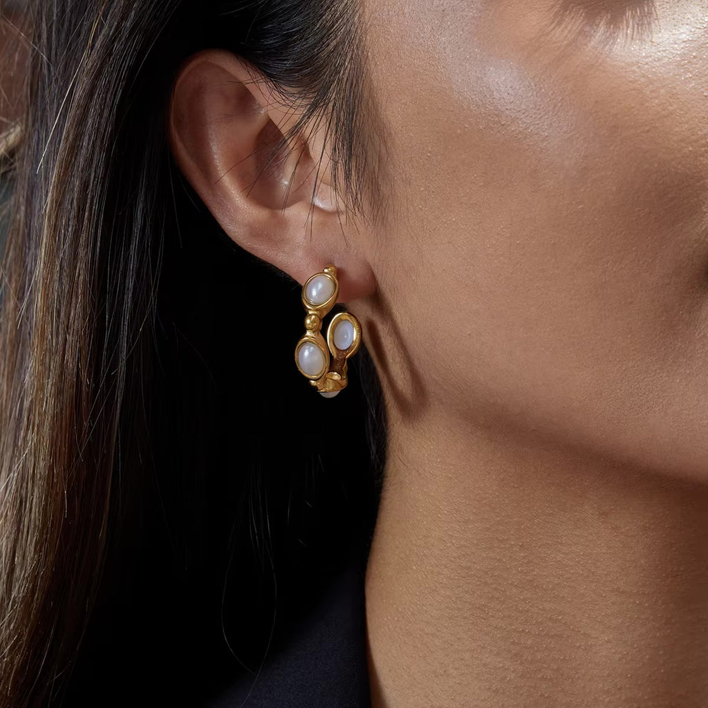 Liora Stone Hoops Earrings - Pearl Edition