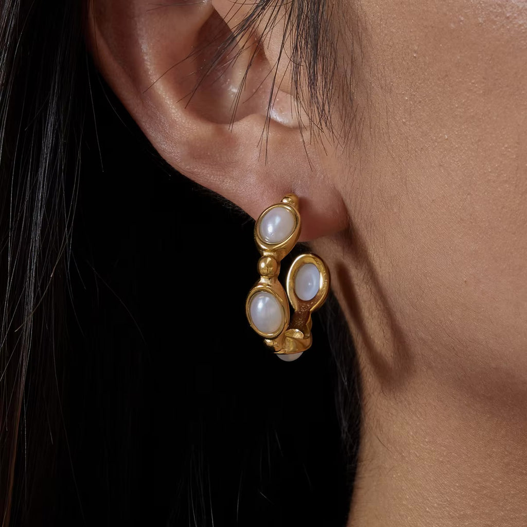 Liora Stone Hoops Earrings - Pearl Edition