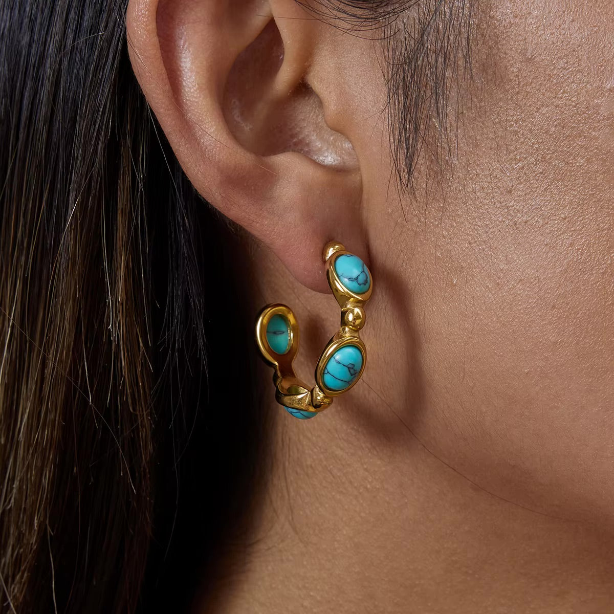 Liora Stone Hoops Earrings – Turquoise Edition