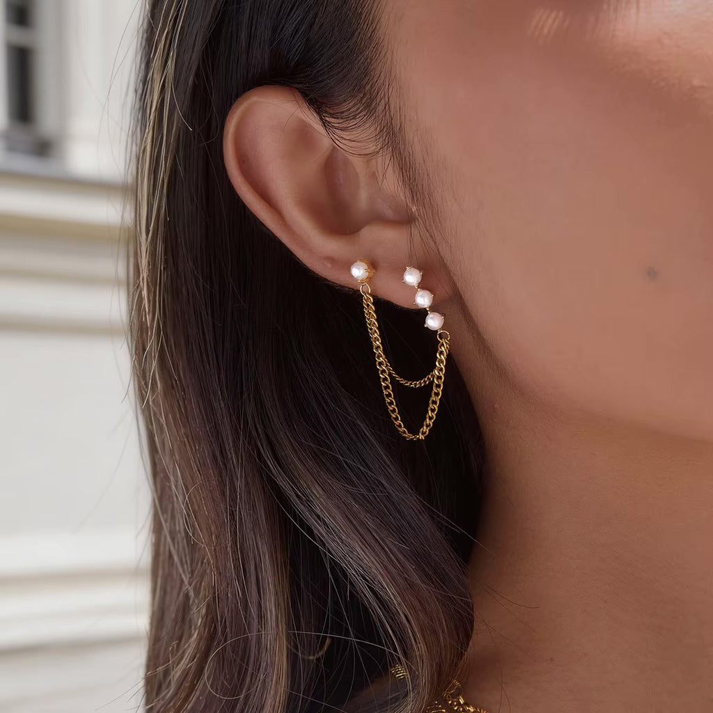 Celestine Pearl Chain Earrings